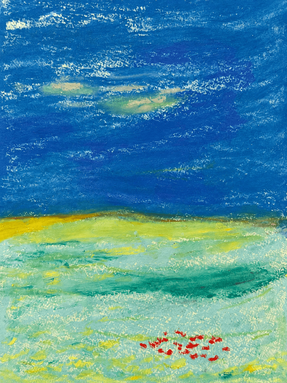 Blue horizon with red marks