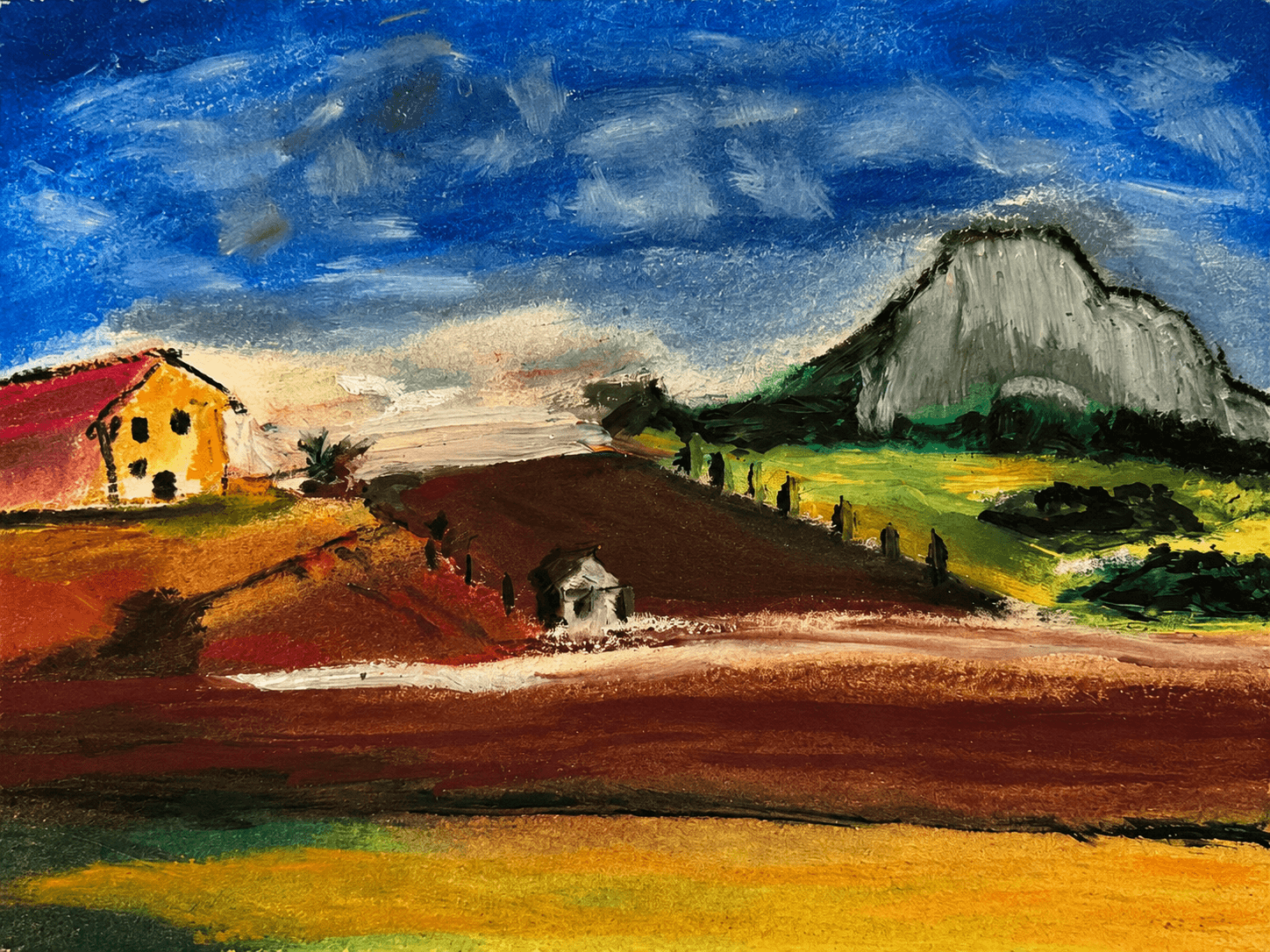 Village and mountain landscape