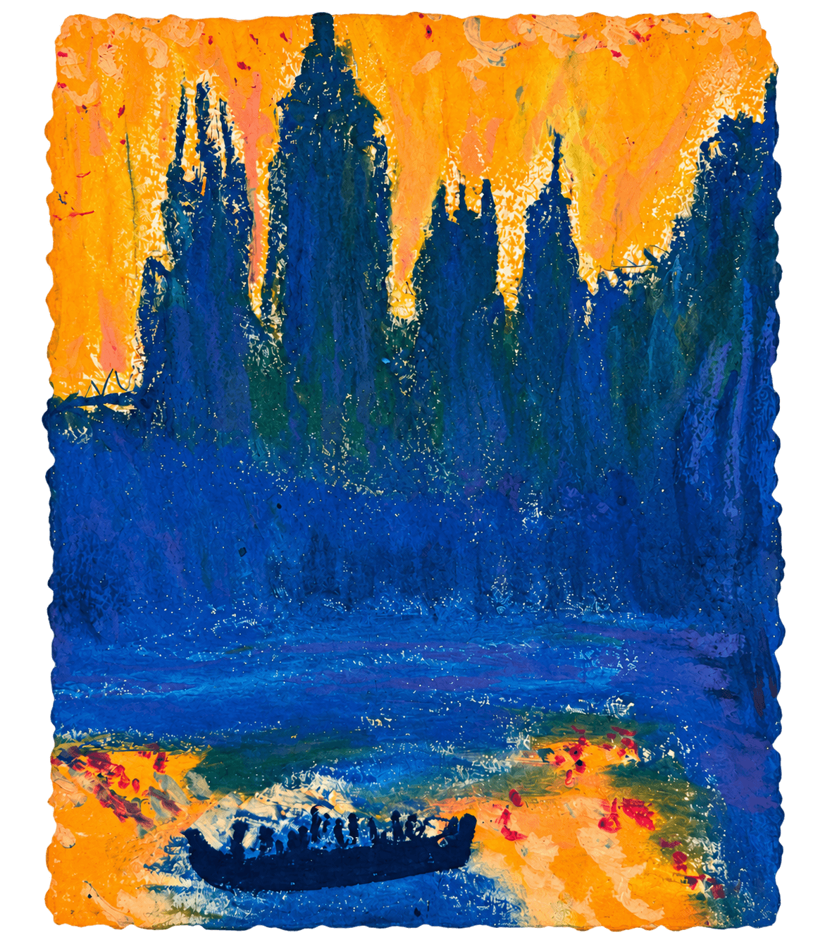 Orange sky over blue water