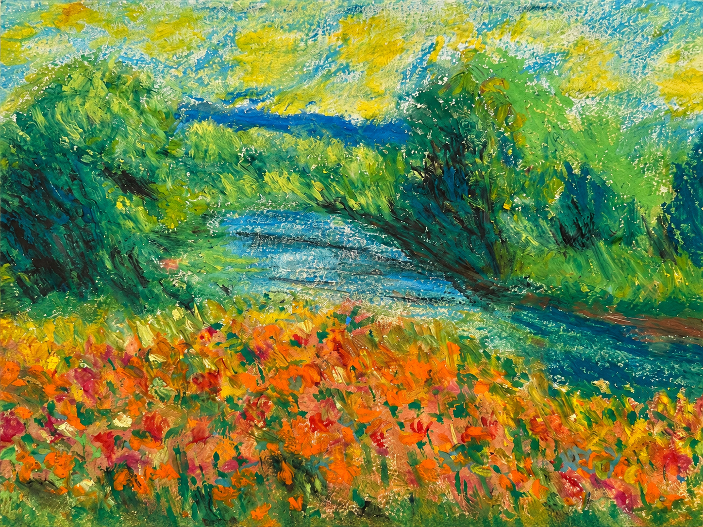 Green meadow and flower field
