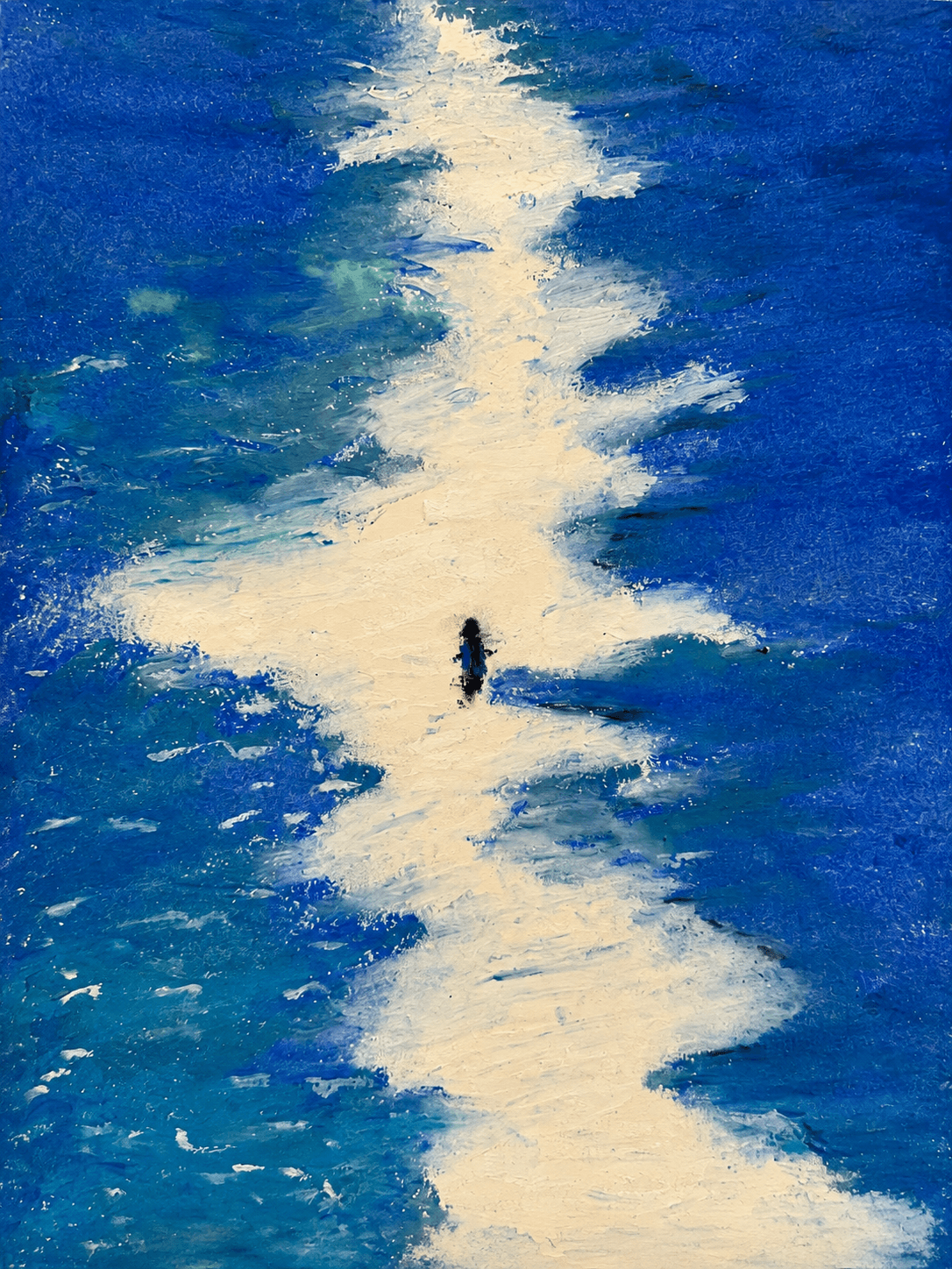 Blue and white shoreline