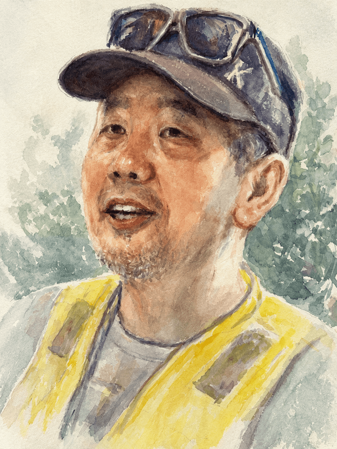 Man in a cap and yellow vest