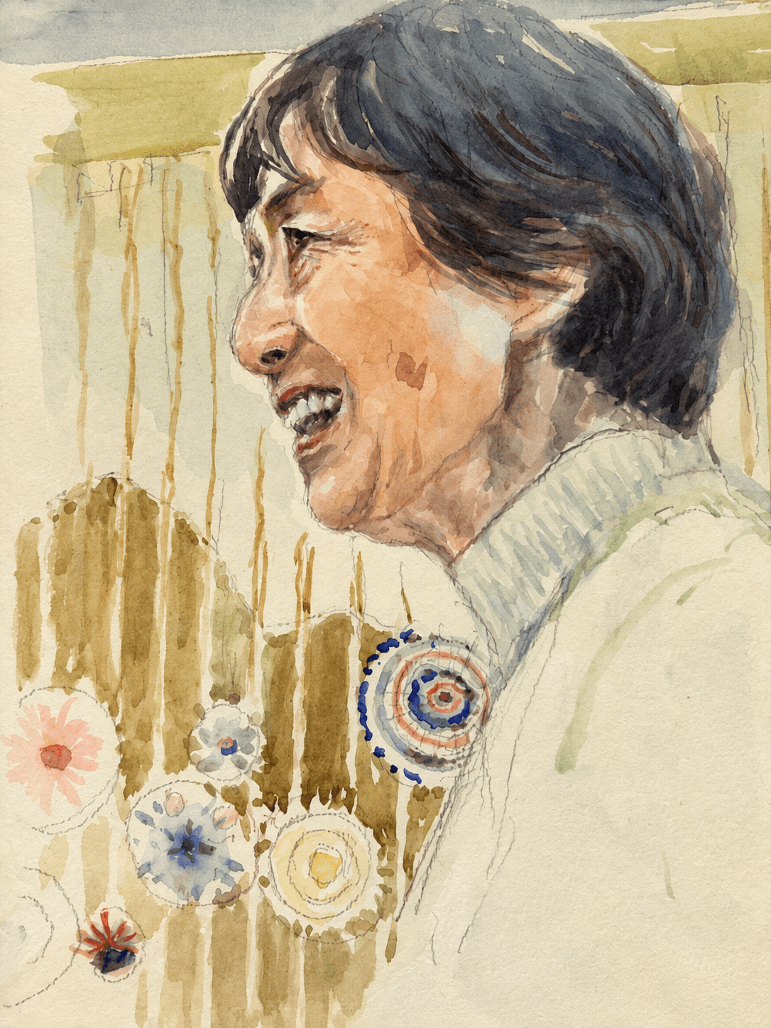 Woman in profile with floral motif